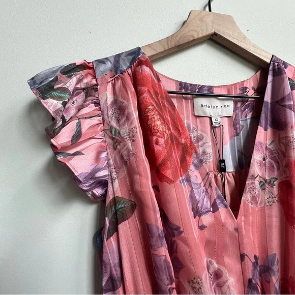 New Adelyn Rae Emmie Pleated Midi Dress in Desert Coral Size XS Metallic Flutter - Picture 8 of 15